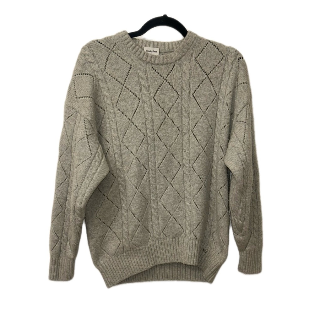 Aritzia Sunday Best Gray Peggy Sweater Cable Knit Wool Blend Size XS